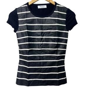 Bailey 44 Faux Leather Striped Navy Top Small